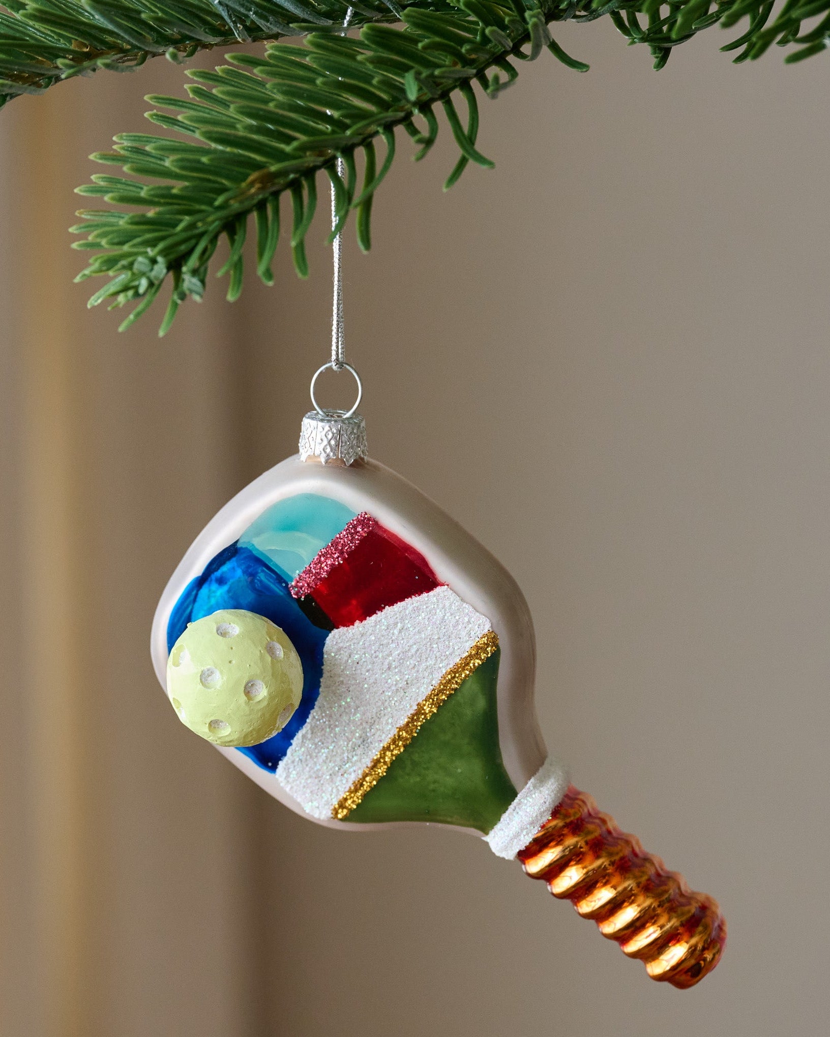 Painted Glass Pickleball Ornament