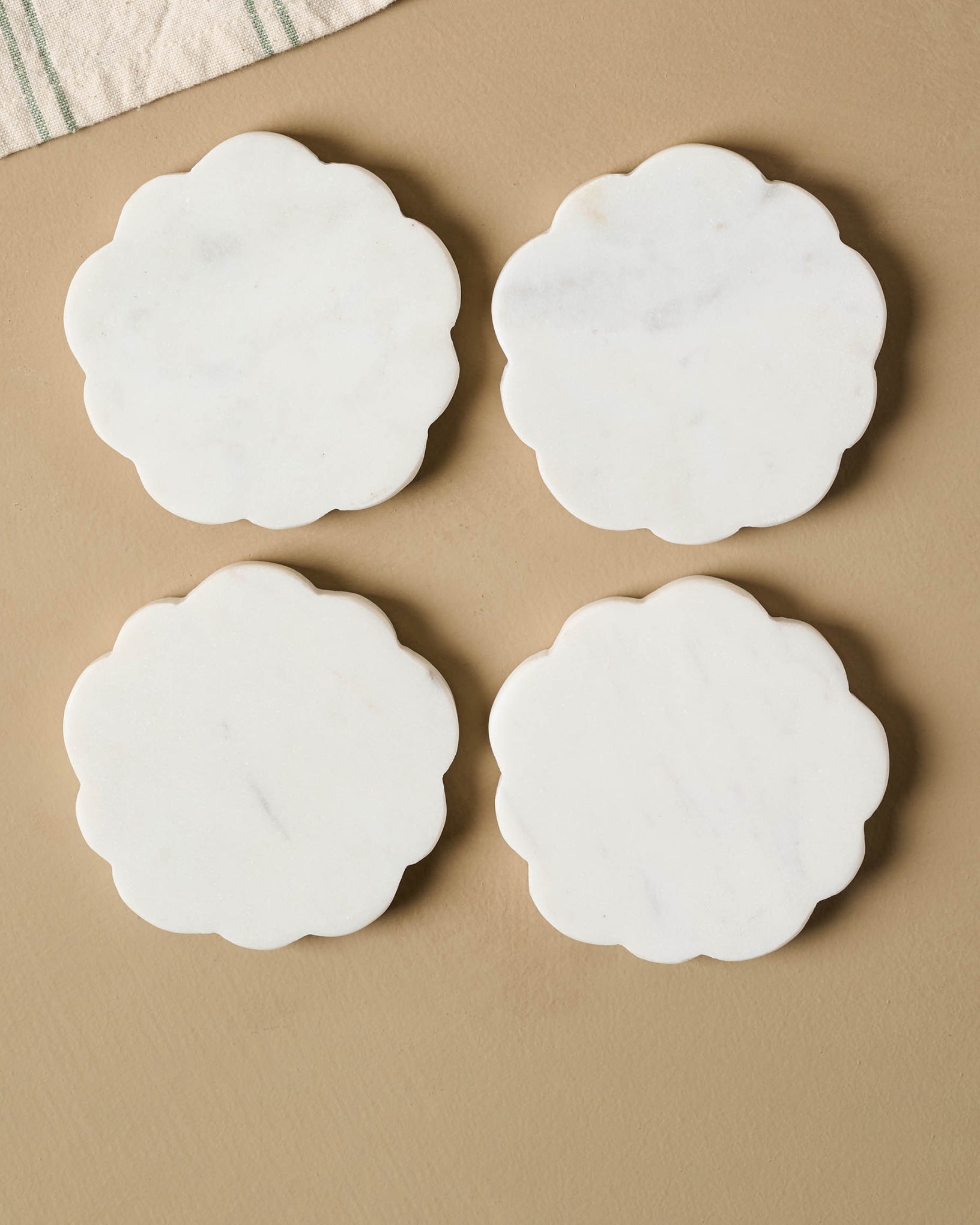 White Marble Scalloped Coaster Set