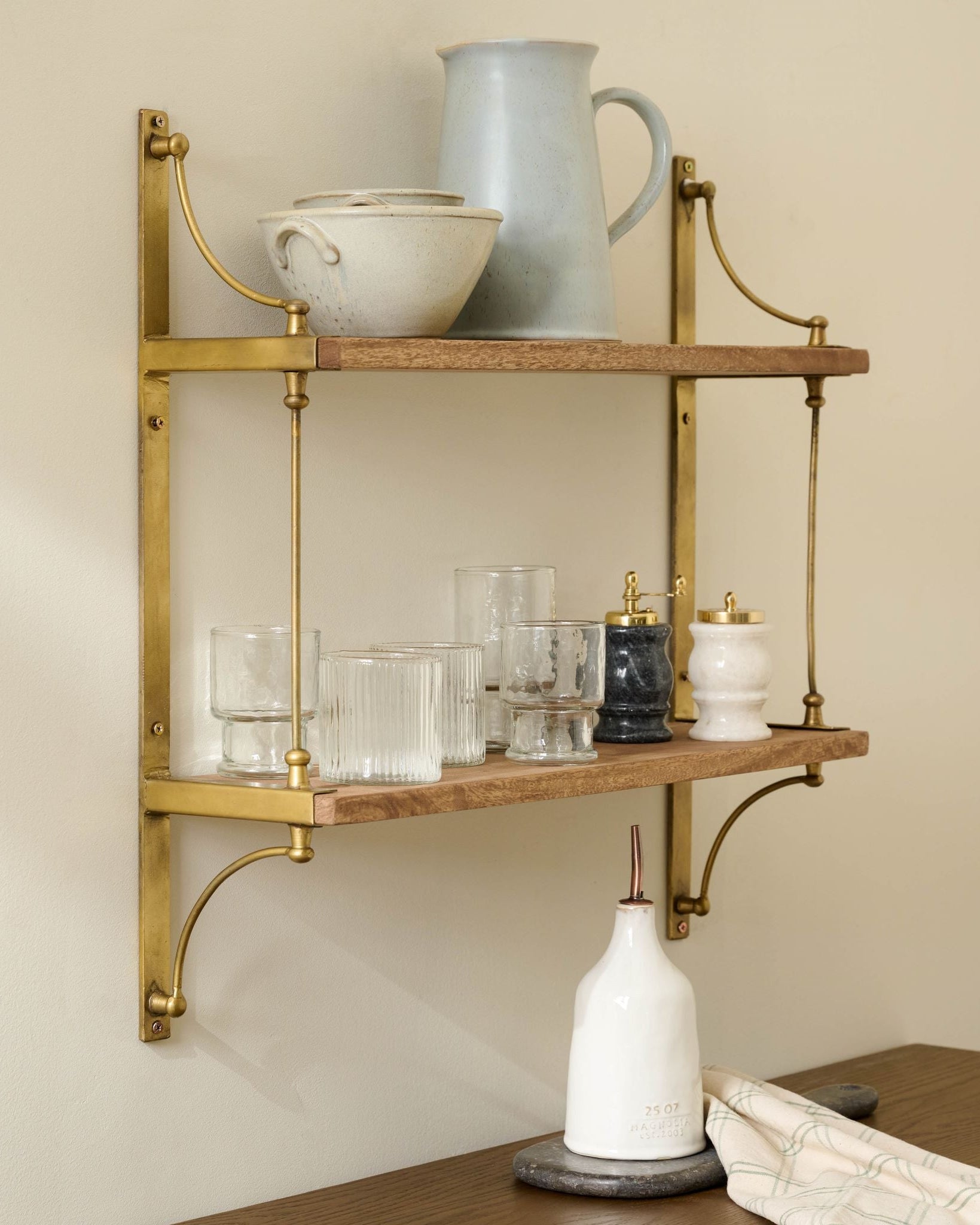 Double Parker Brass and Wood Shelf