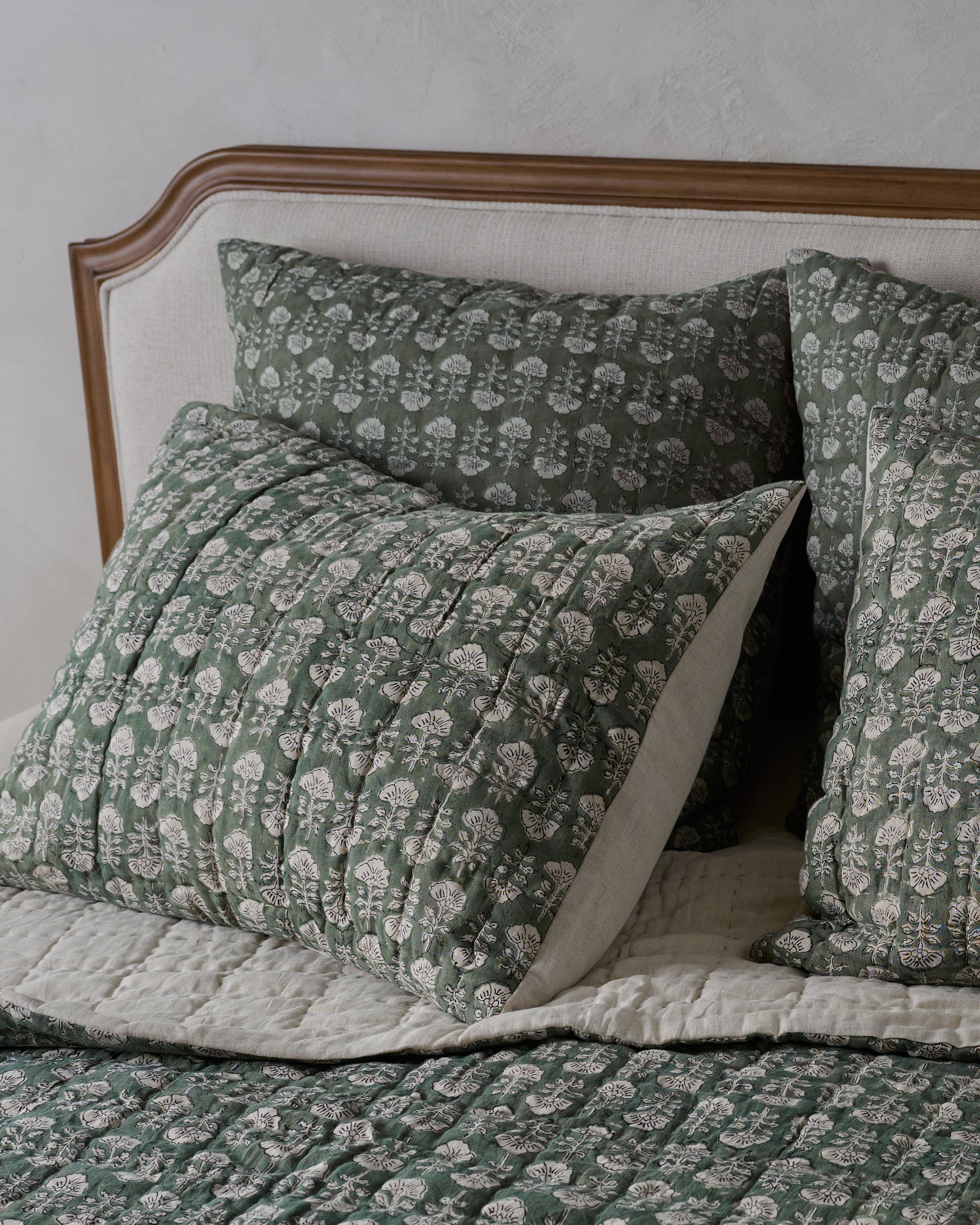 Flora Block Print Pillow Sham - Dusty Green
