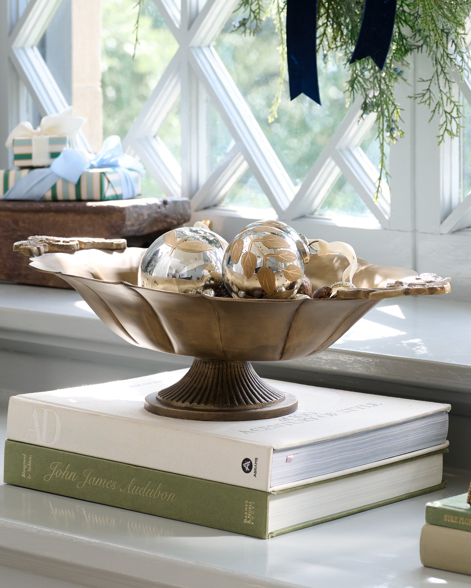 Oversized Ornate Brass Pedestal Bowl