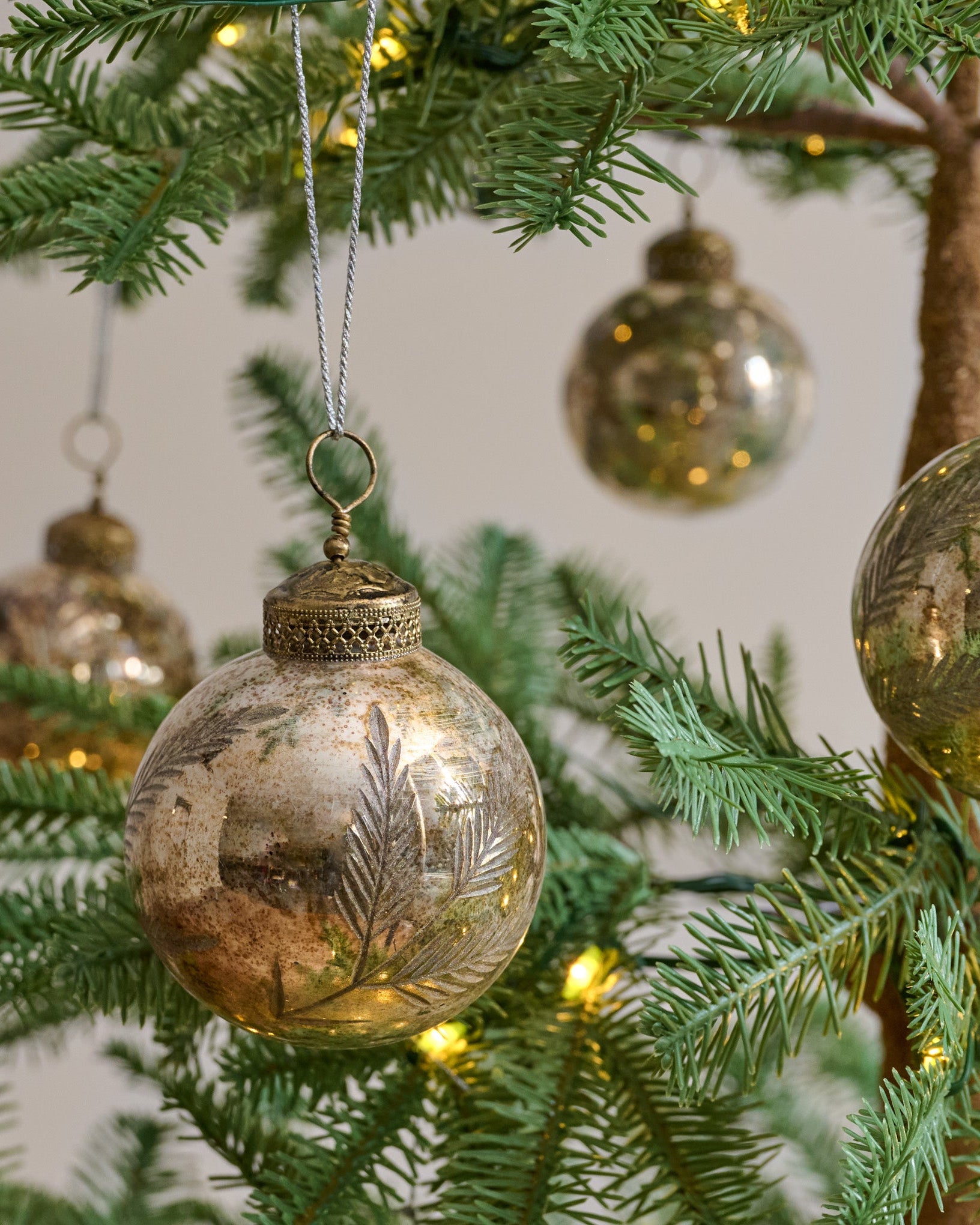 Burnished Etched Glass Ornaments, Set of 6