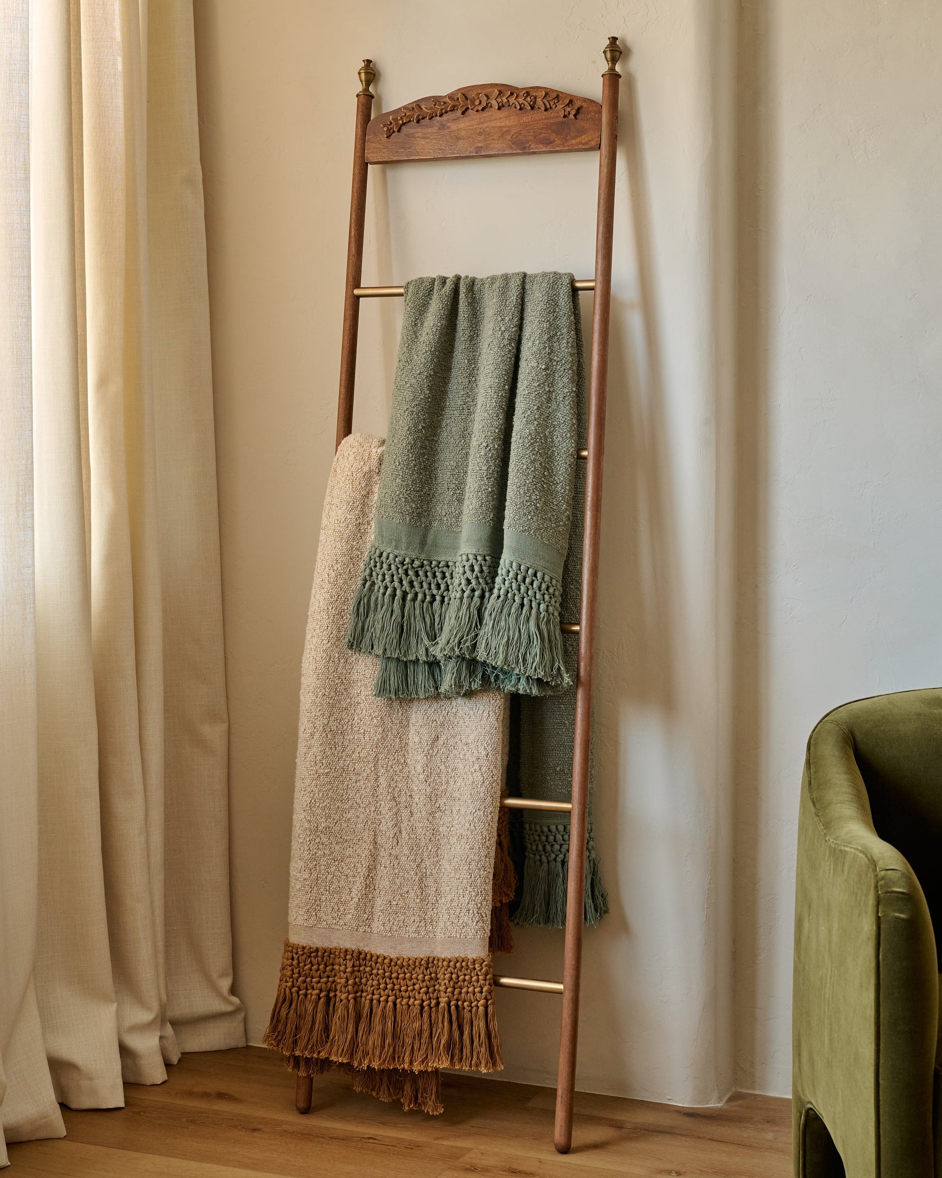 Gloria Carved Wood and Brass Decorative Ladder