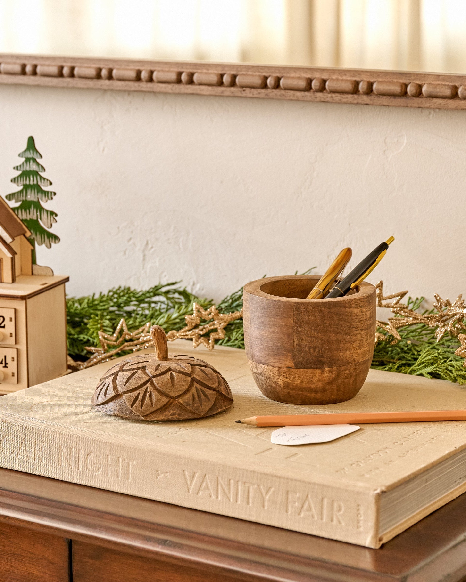 Hand-Carved Wooden Acorn Canister