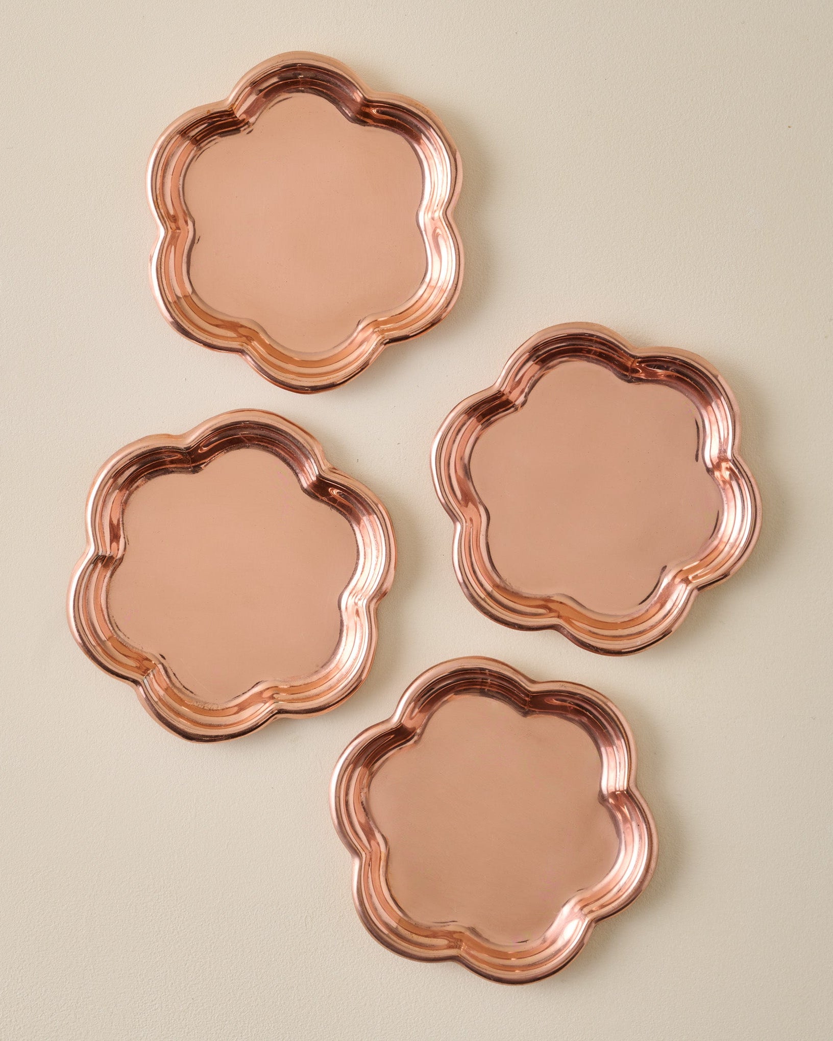 Antique Copper Scalloped Coaster Set of Four