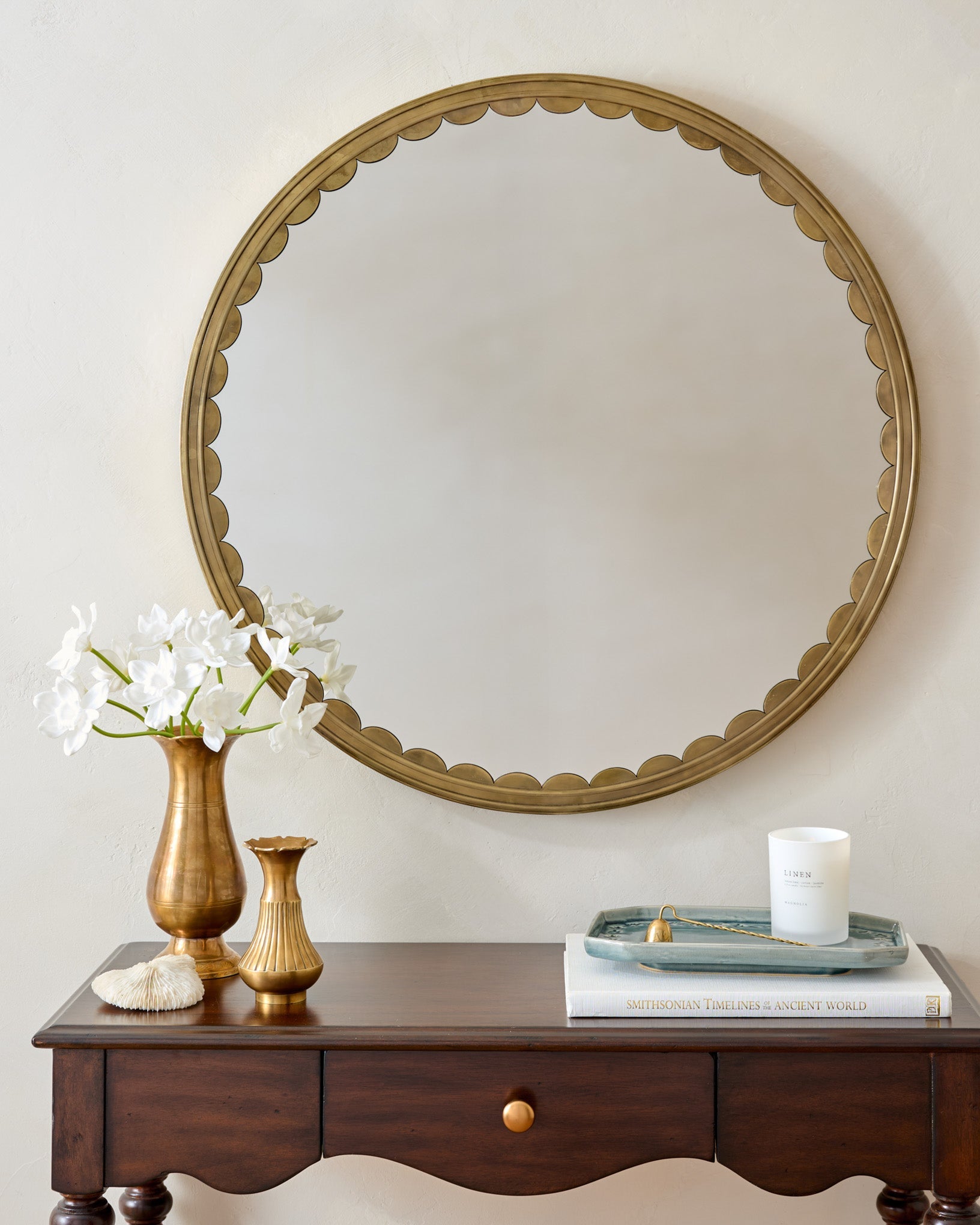 Julie Round Brass Scalloped Mirror