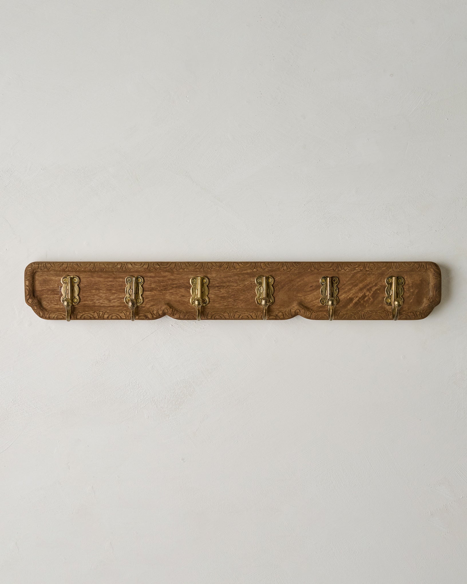 Caroline Carved Wood and Brass Hook Rack
