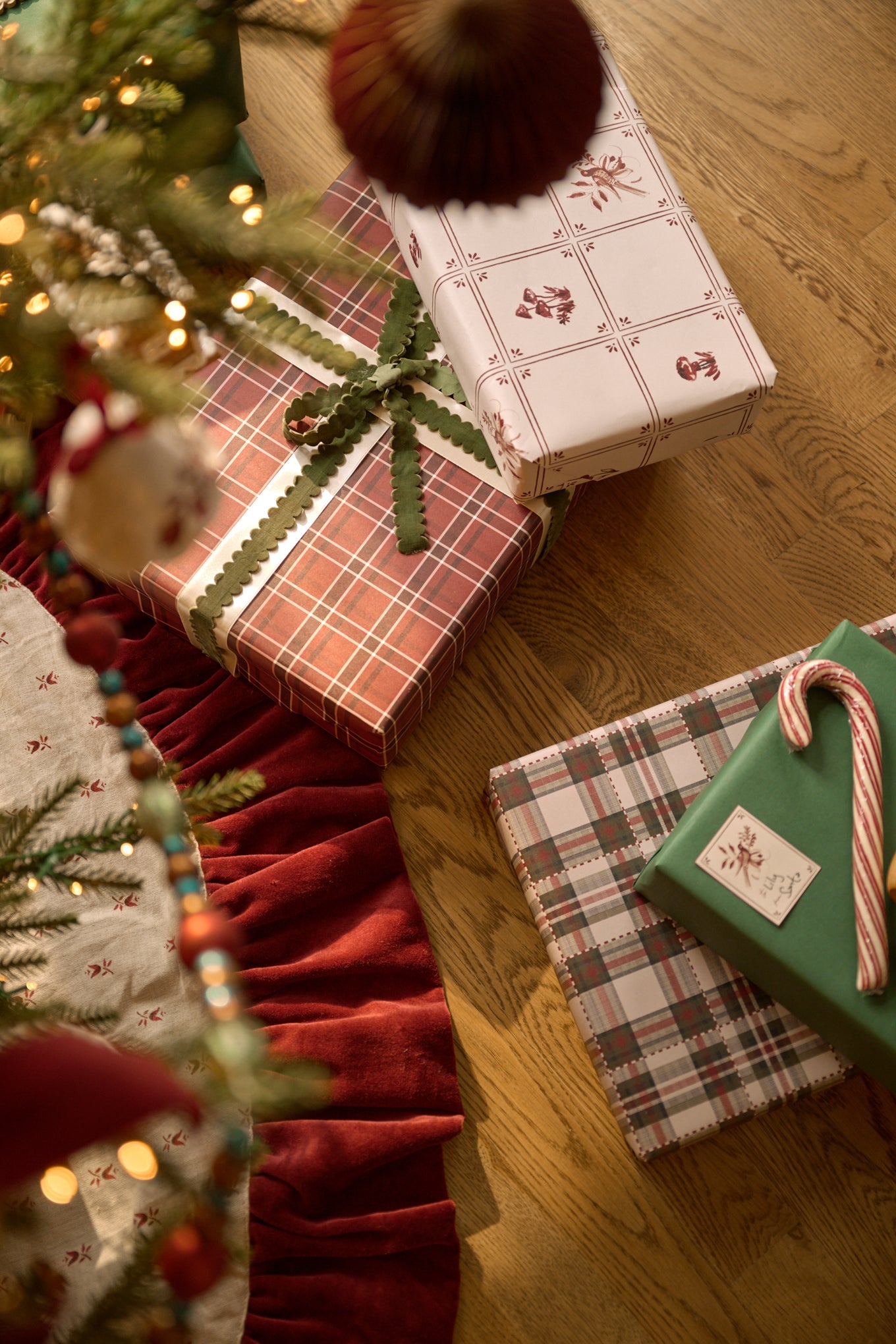 Magnolia Classic Christmas Red and Green Plaid Wrapping Paper Sheets
