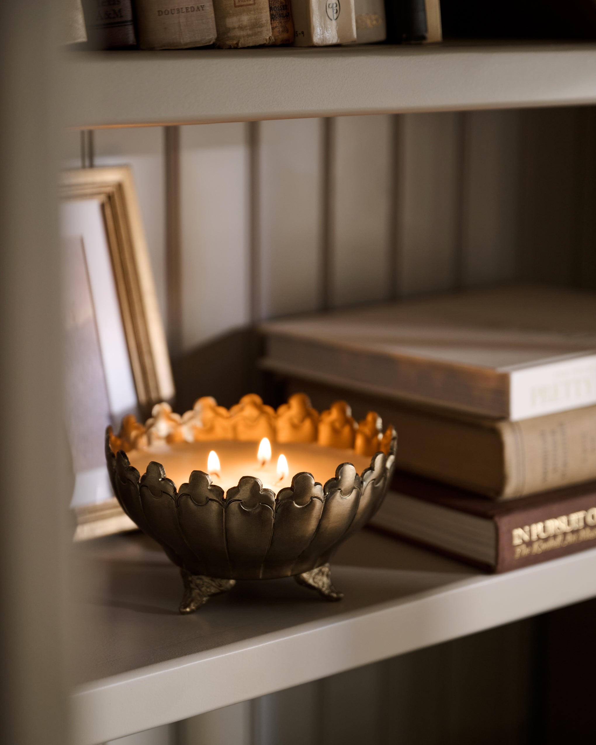 Antique Brass Footed Candle Bowl