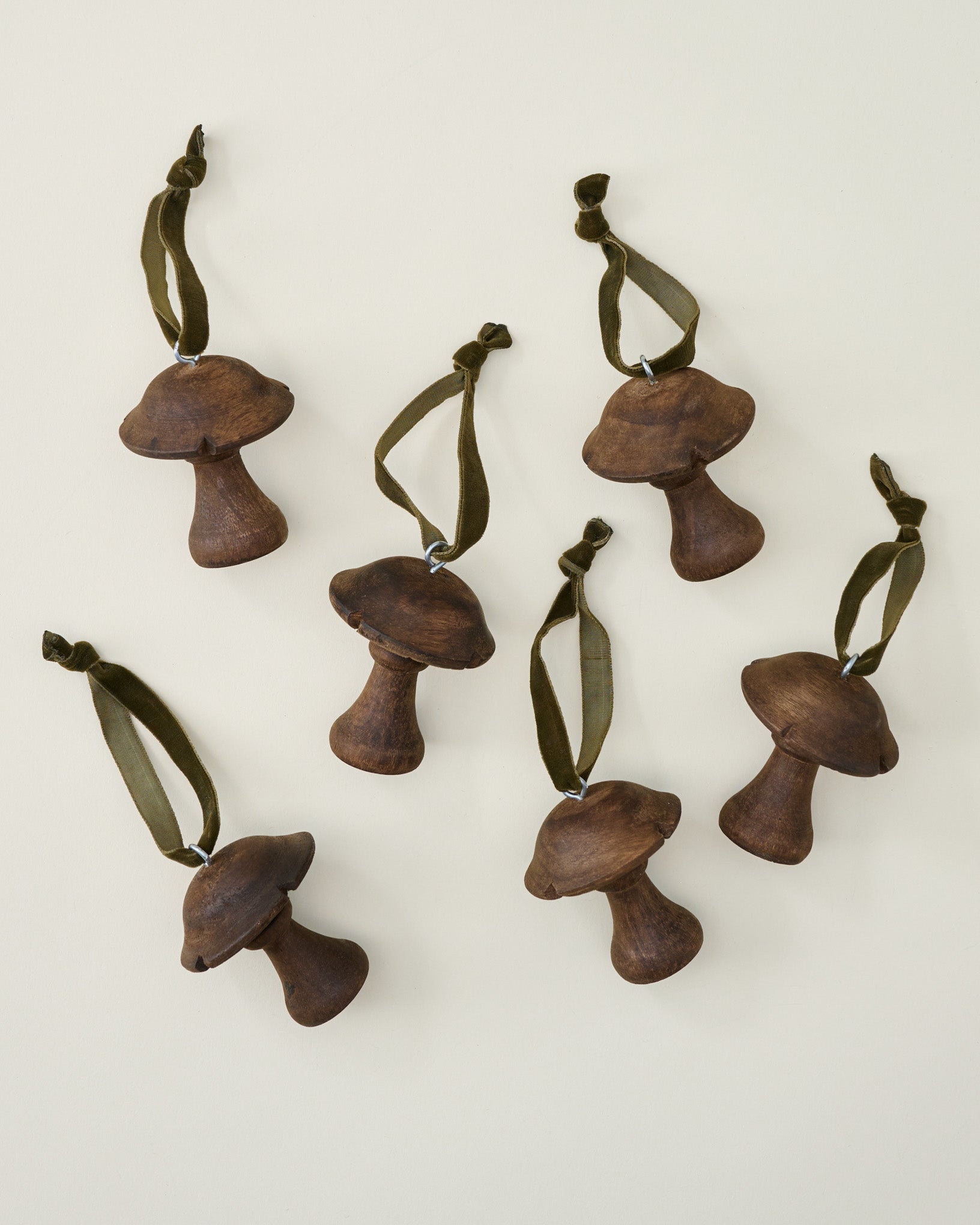 Hand-Carved Mushroom Ornament, Set of 6