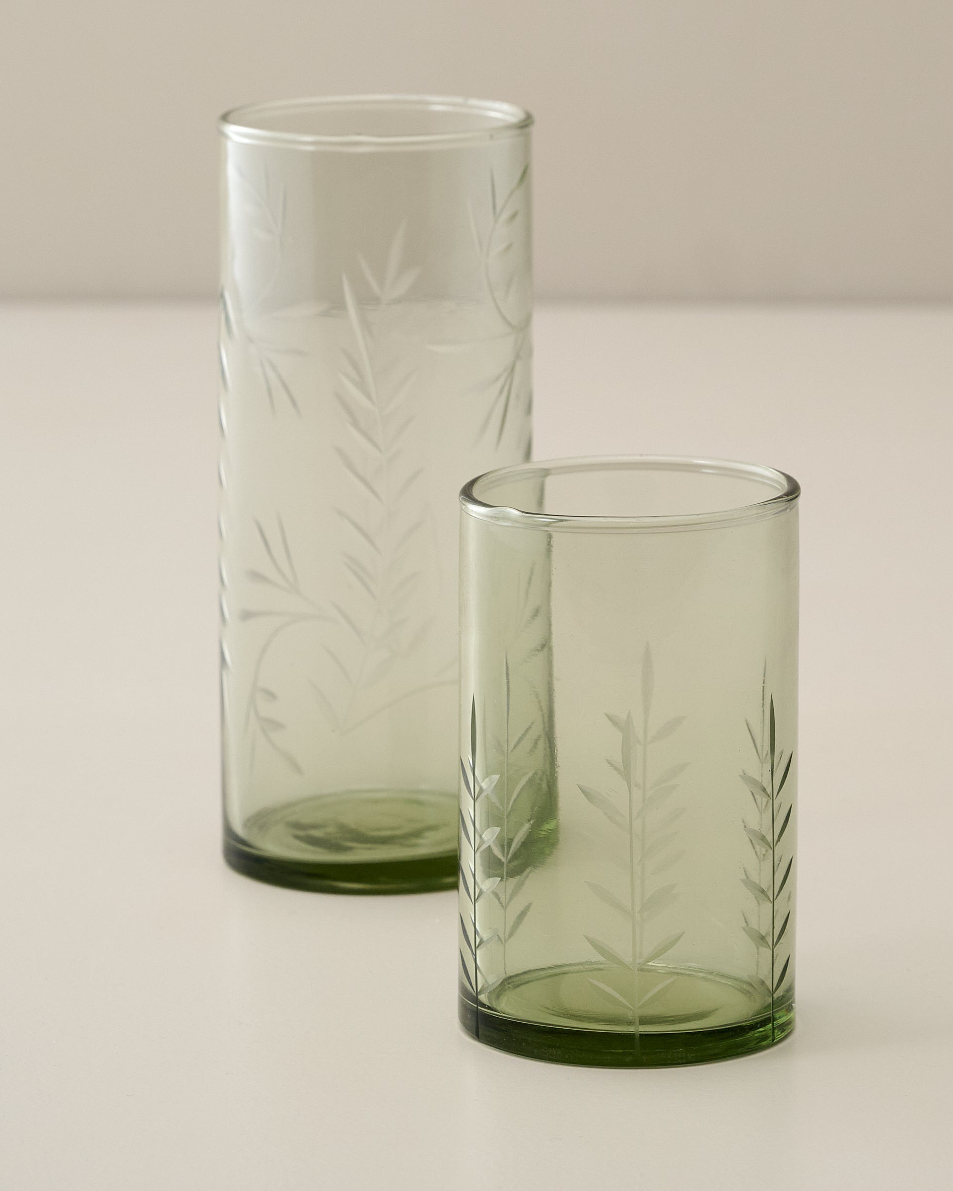 Recycled Etched Glass Tumbler, Green