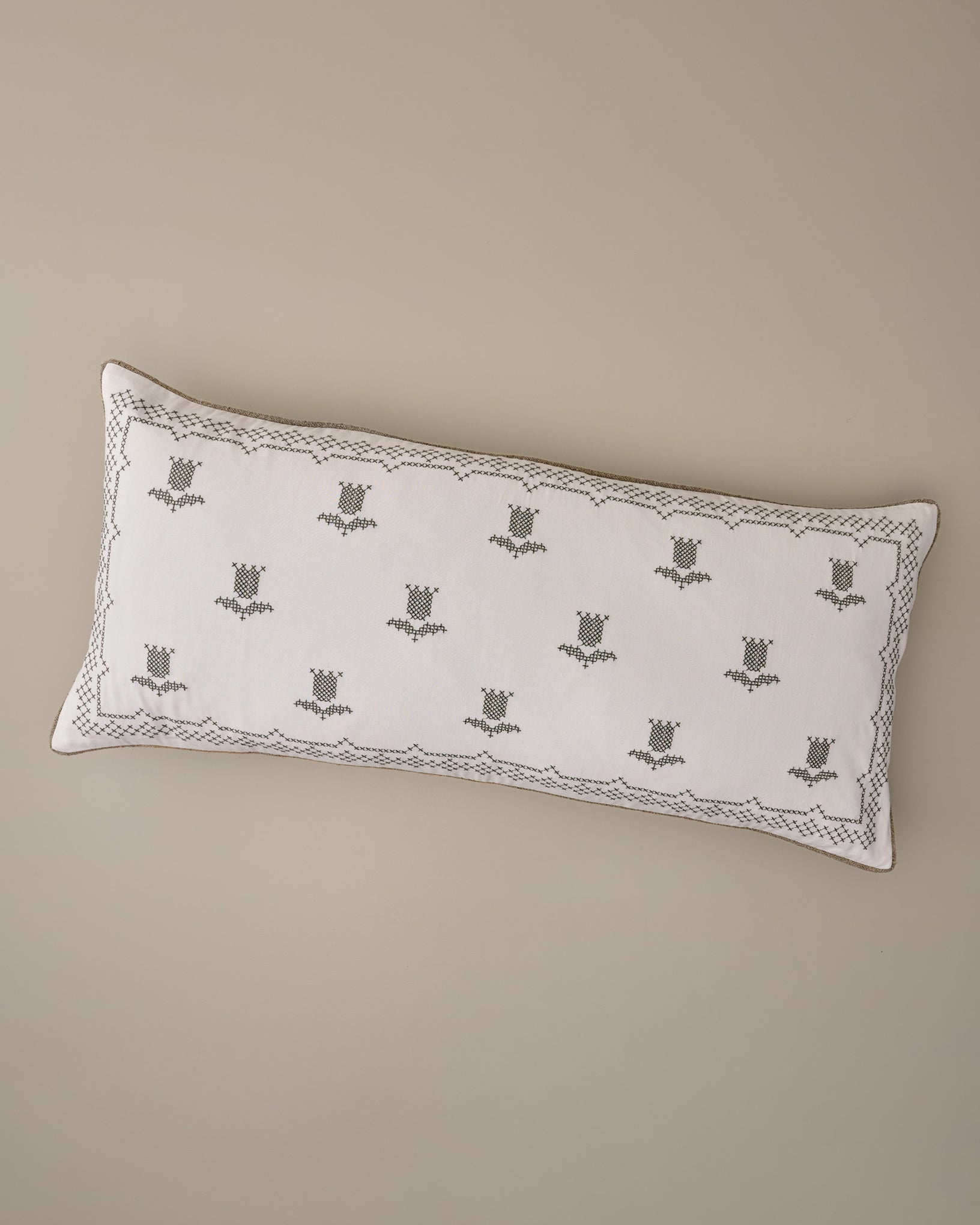 Daphne Green Tulip Embroidered Lumbar Pillow