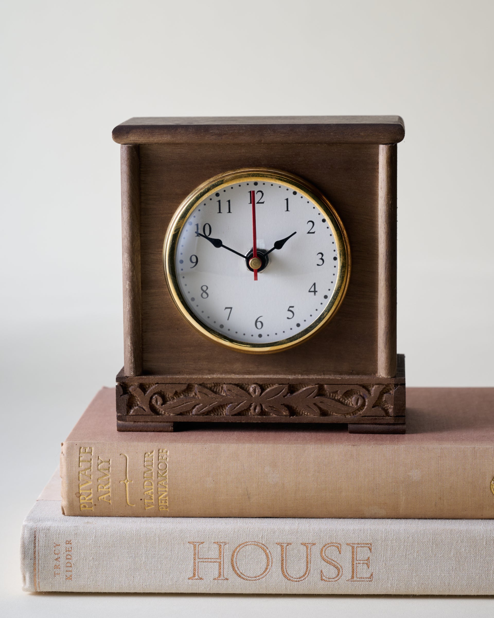 Antiqued Carved Wood Mantel Clock