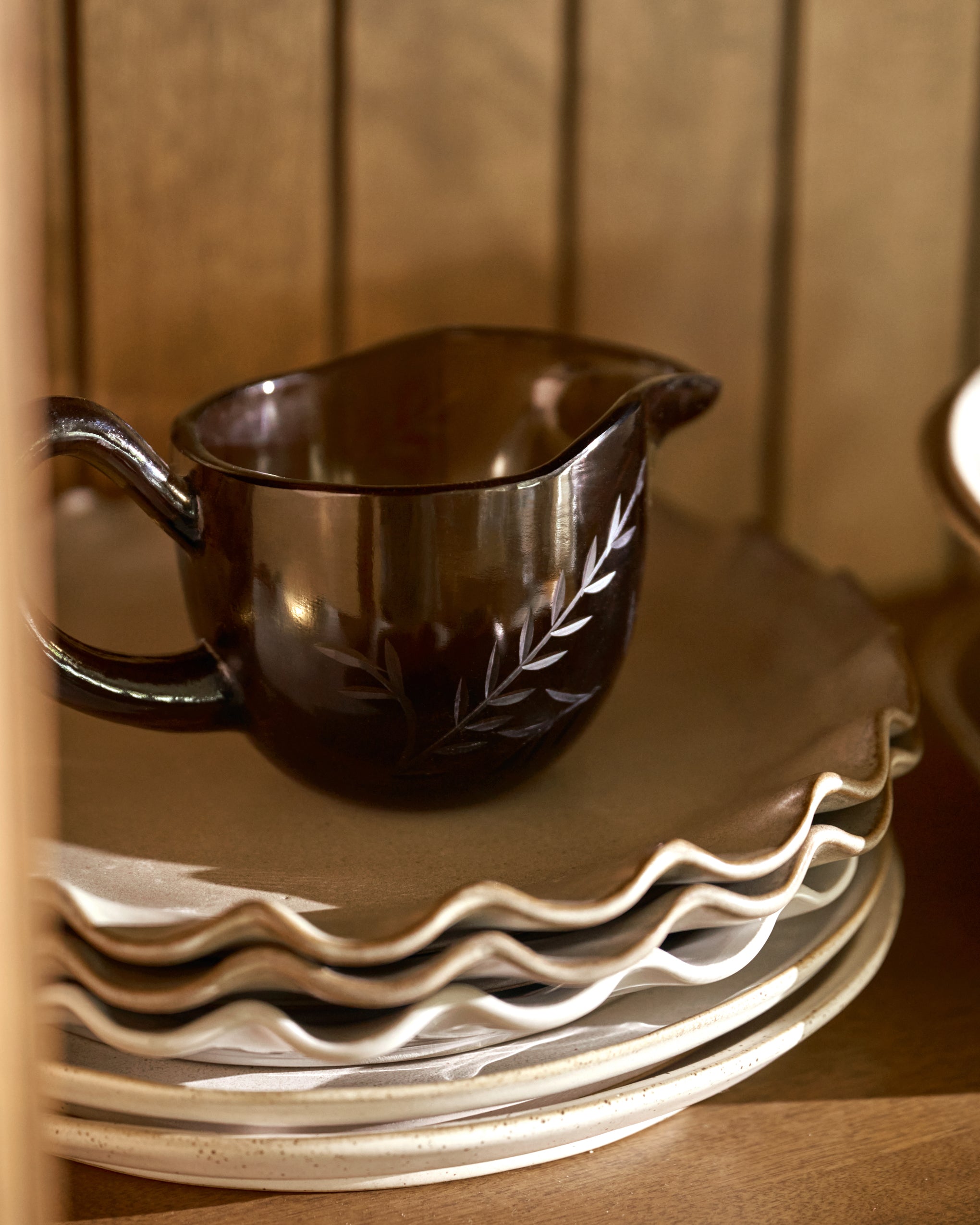 Brown Etched Glass Gravy Boat