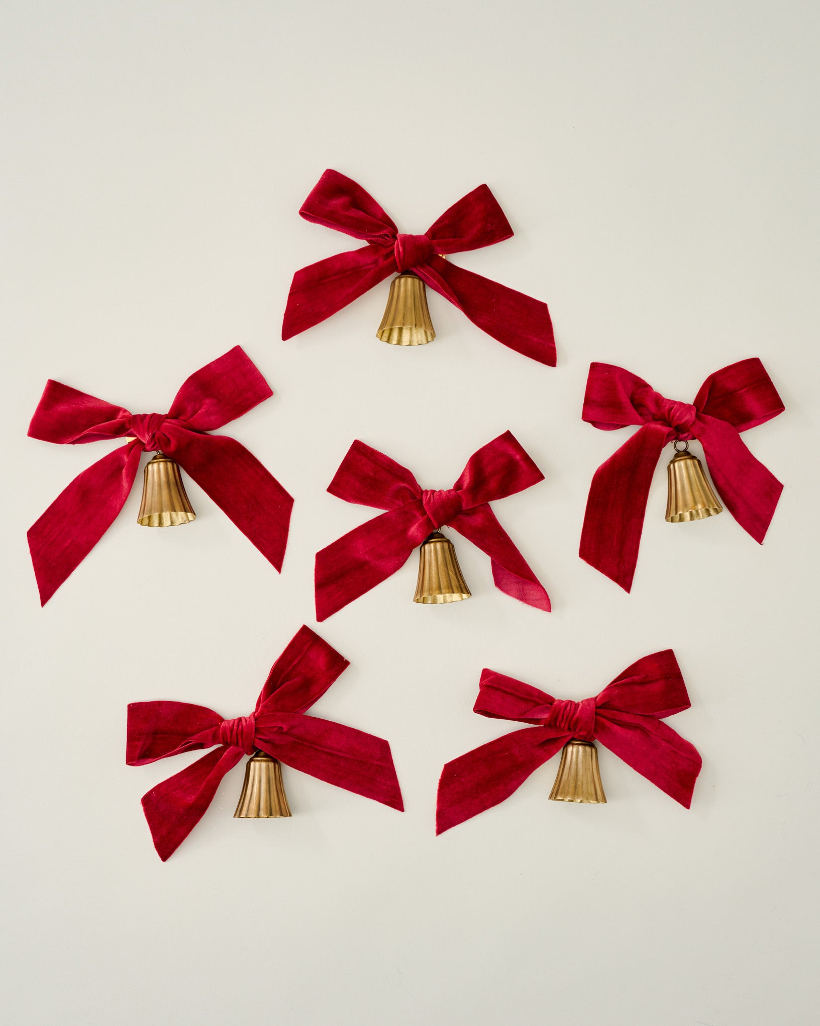 Velvet Bow with Bell Ornaments, Set of 6