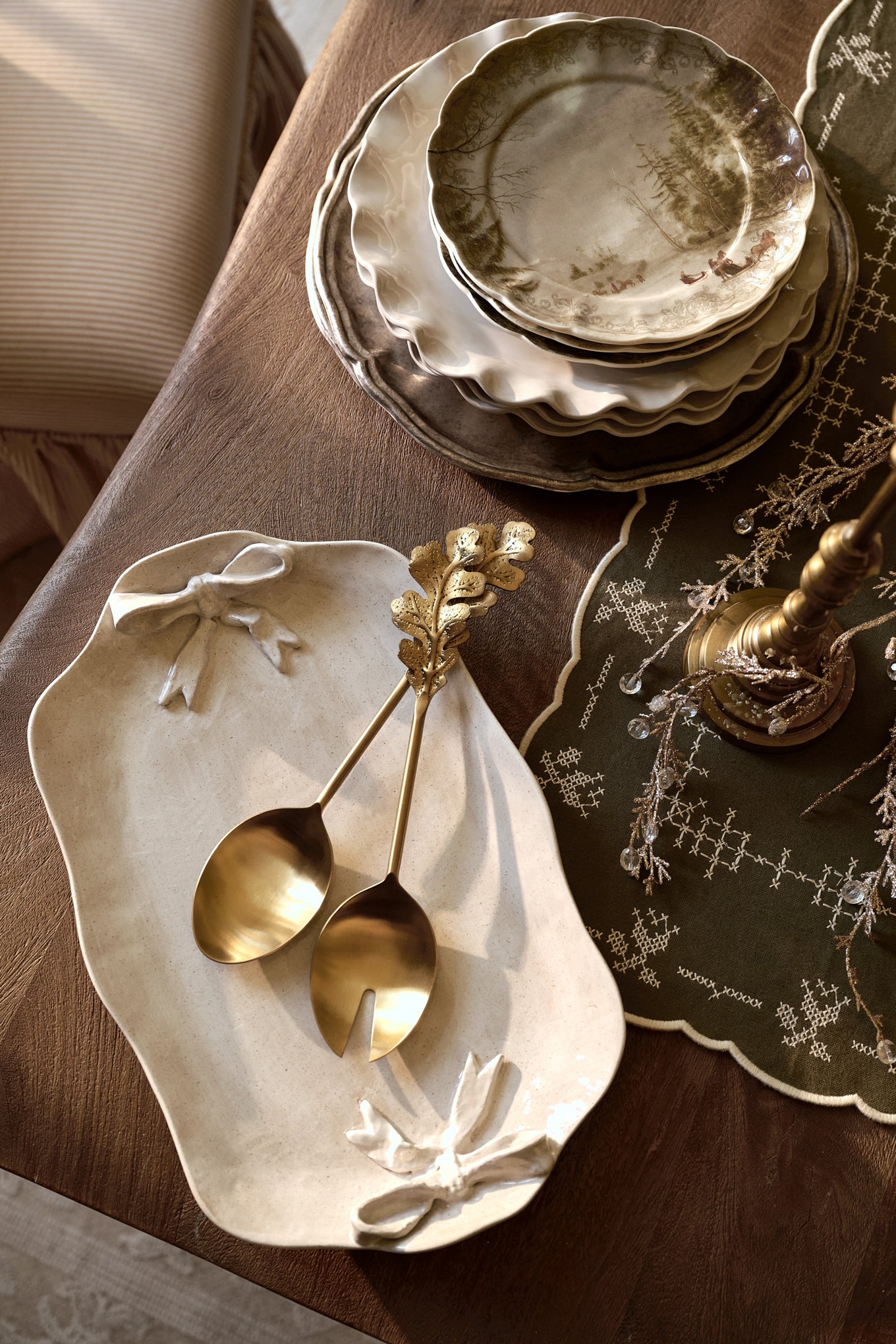 Rustic Bow White Serving Platter