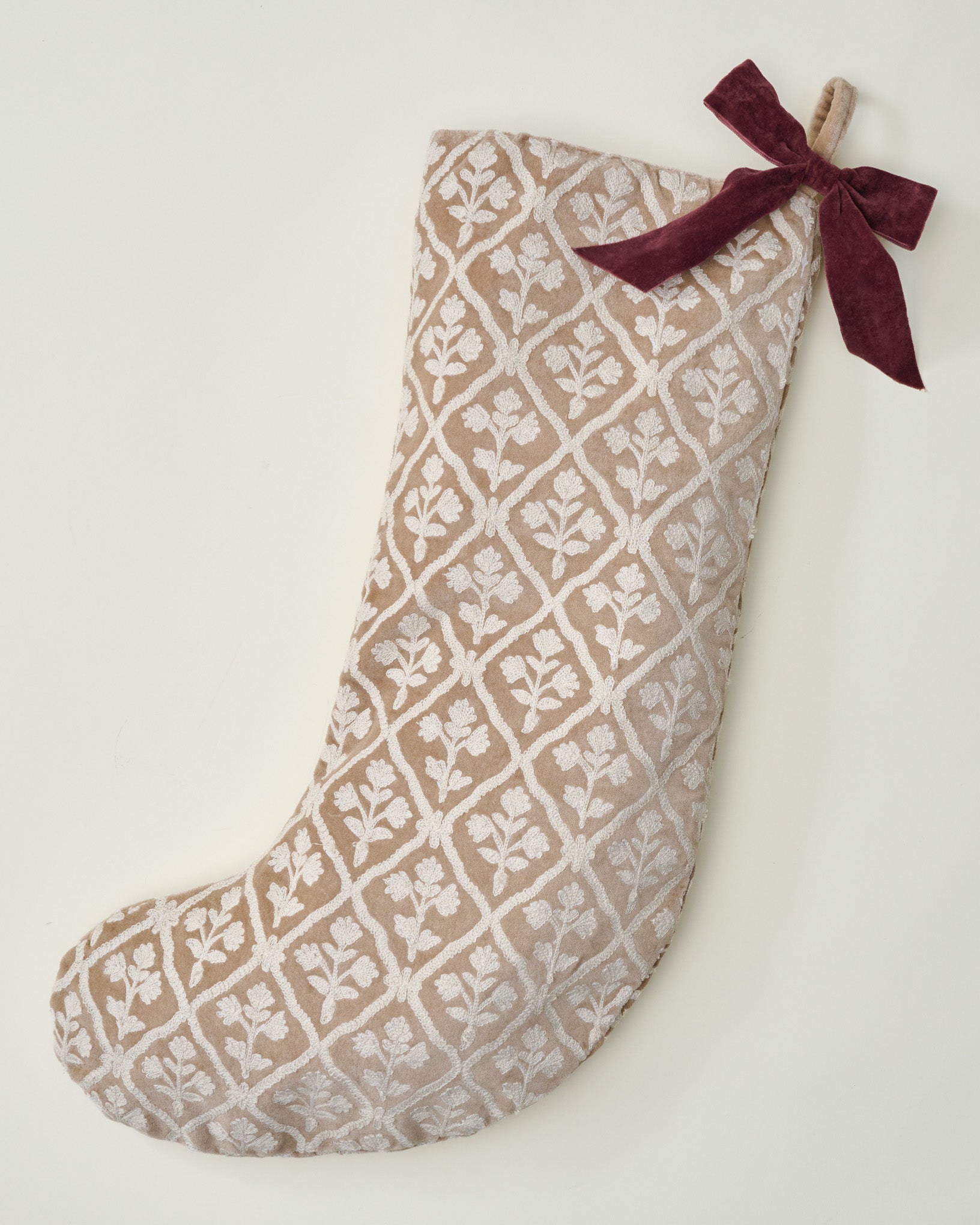 Crewel Embroidered Floral Stocking