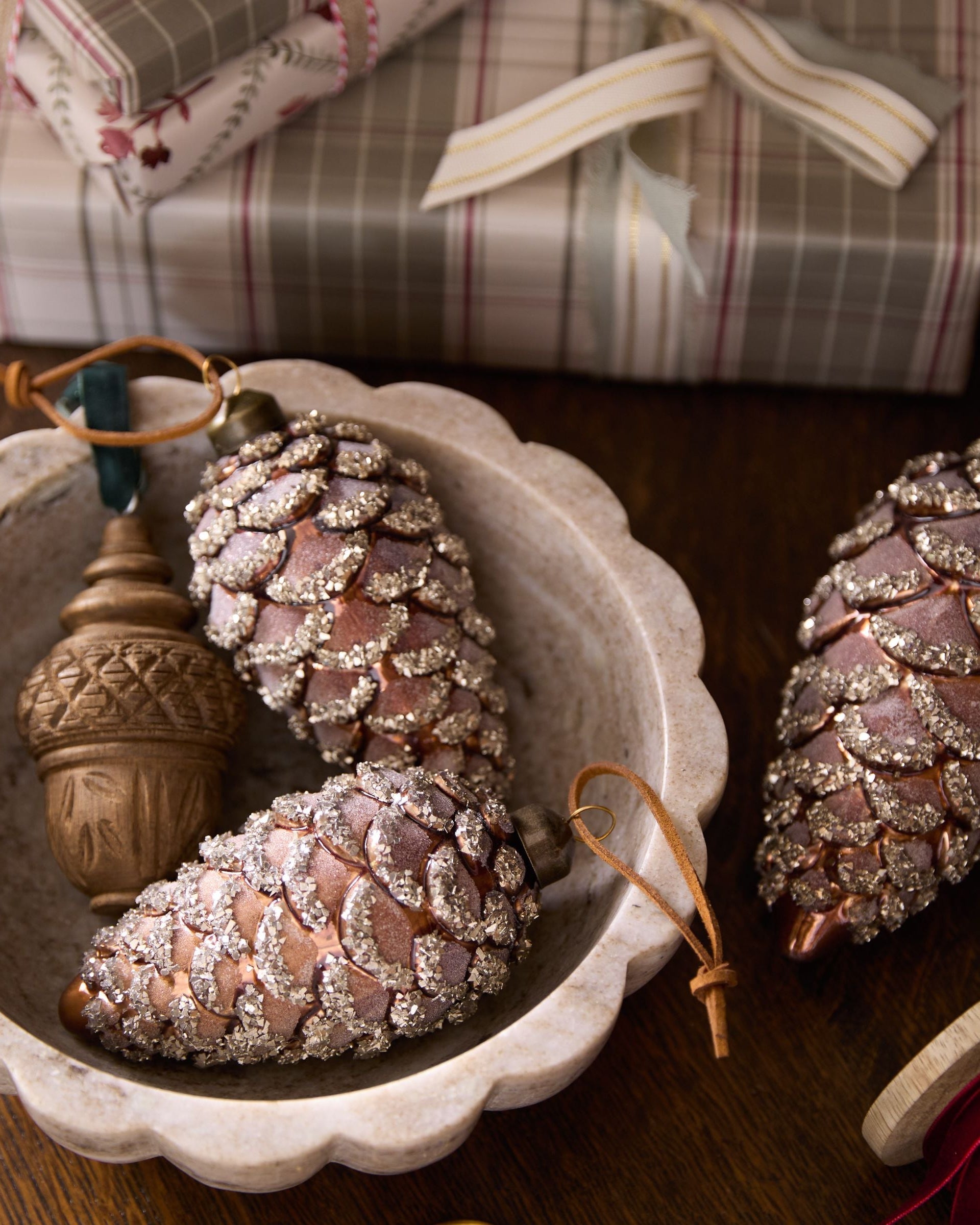 Glitter Pinecone Ornament, Set of 6