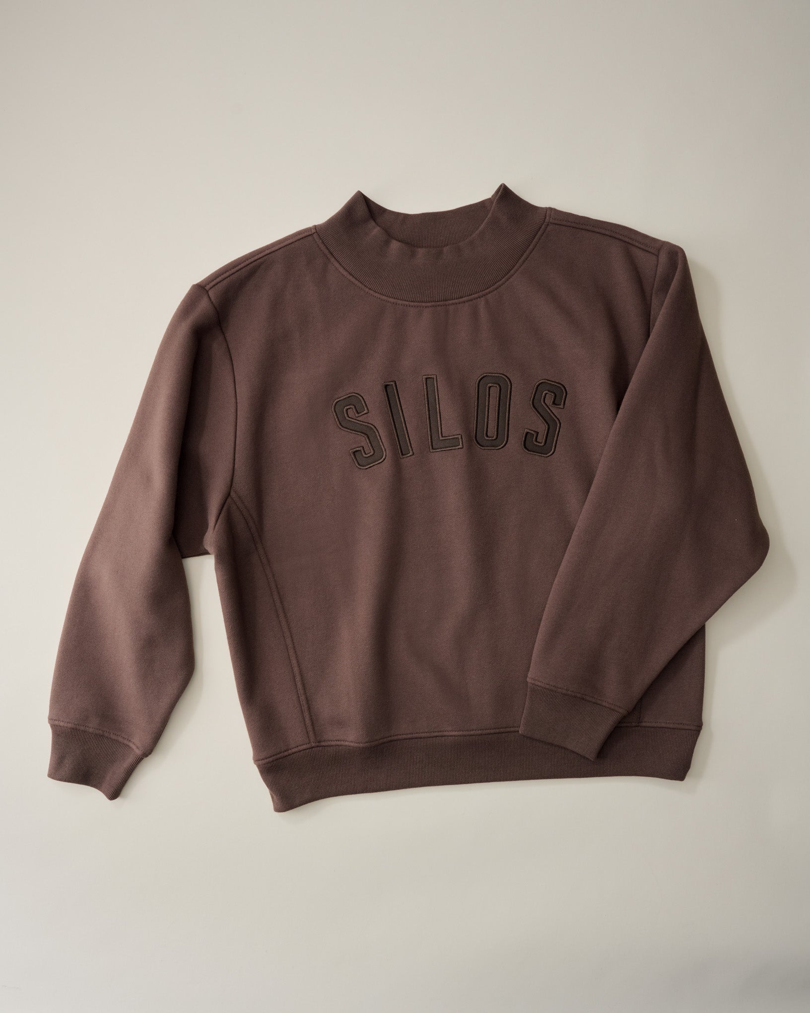 Silos Applique Brown Mockneck Brushed Fleece Sweatshirt