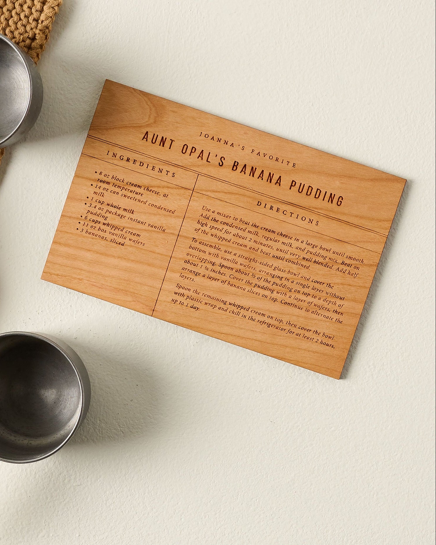 Banana Pudding Wooden Recipe Card