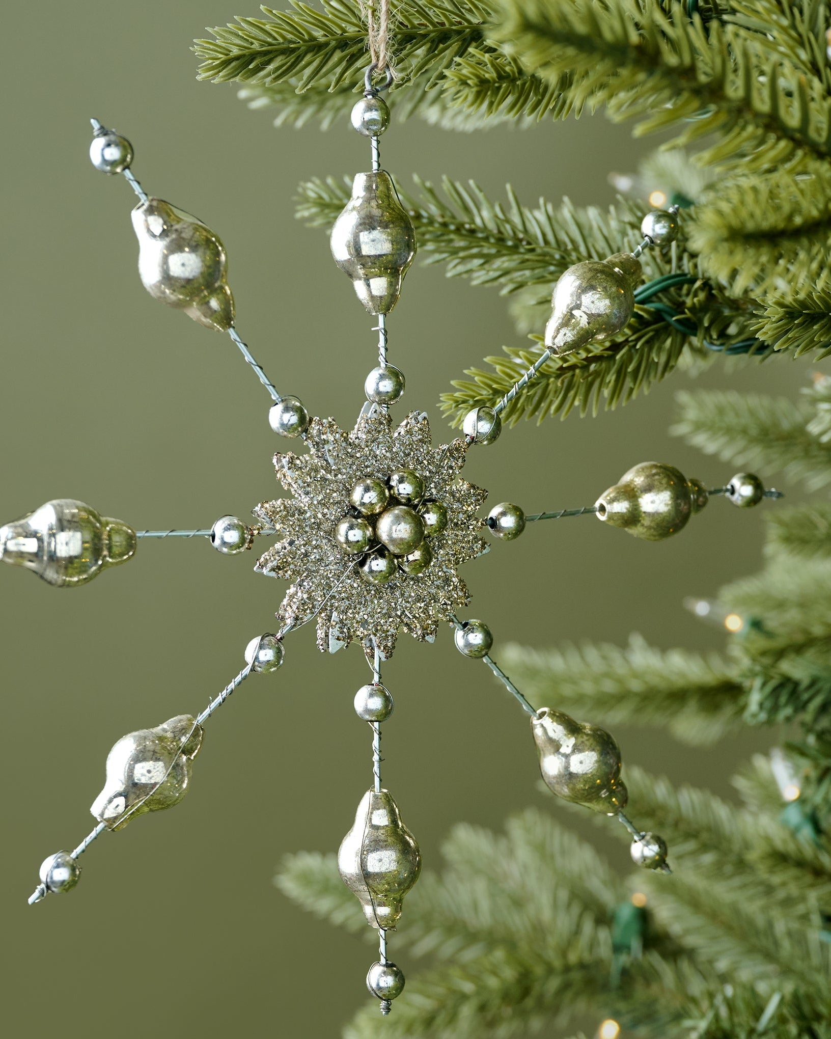 Mercury Glass Beaded Snowflake Ornament