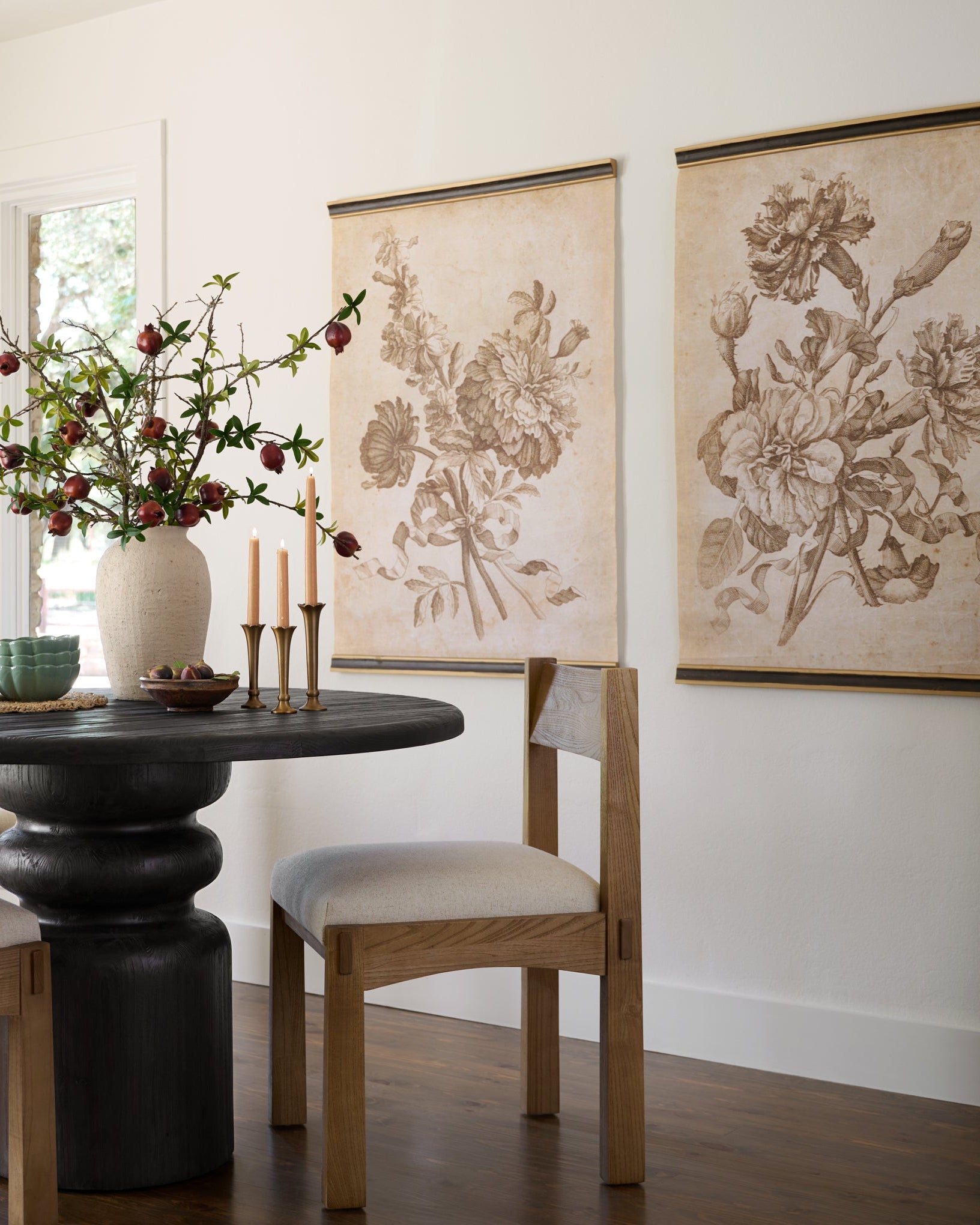 Set of II Vintage Floral Sketch Tapestry