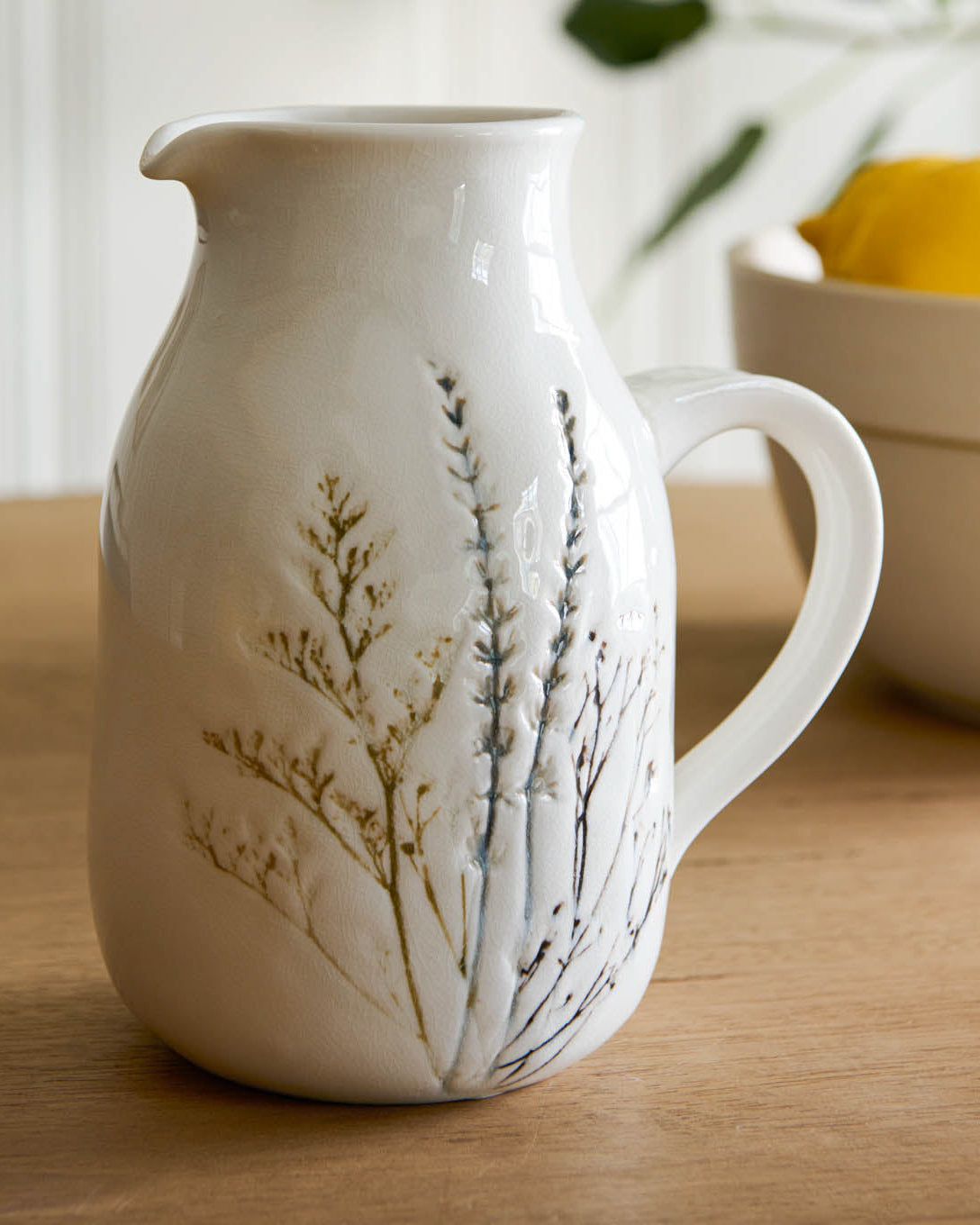 Pressed Floral Ceramic Pitcher
