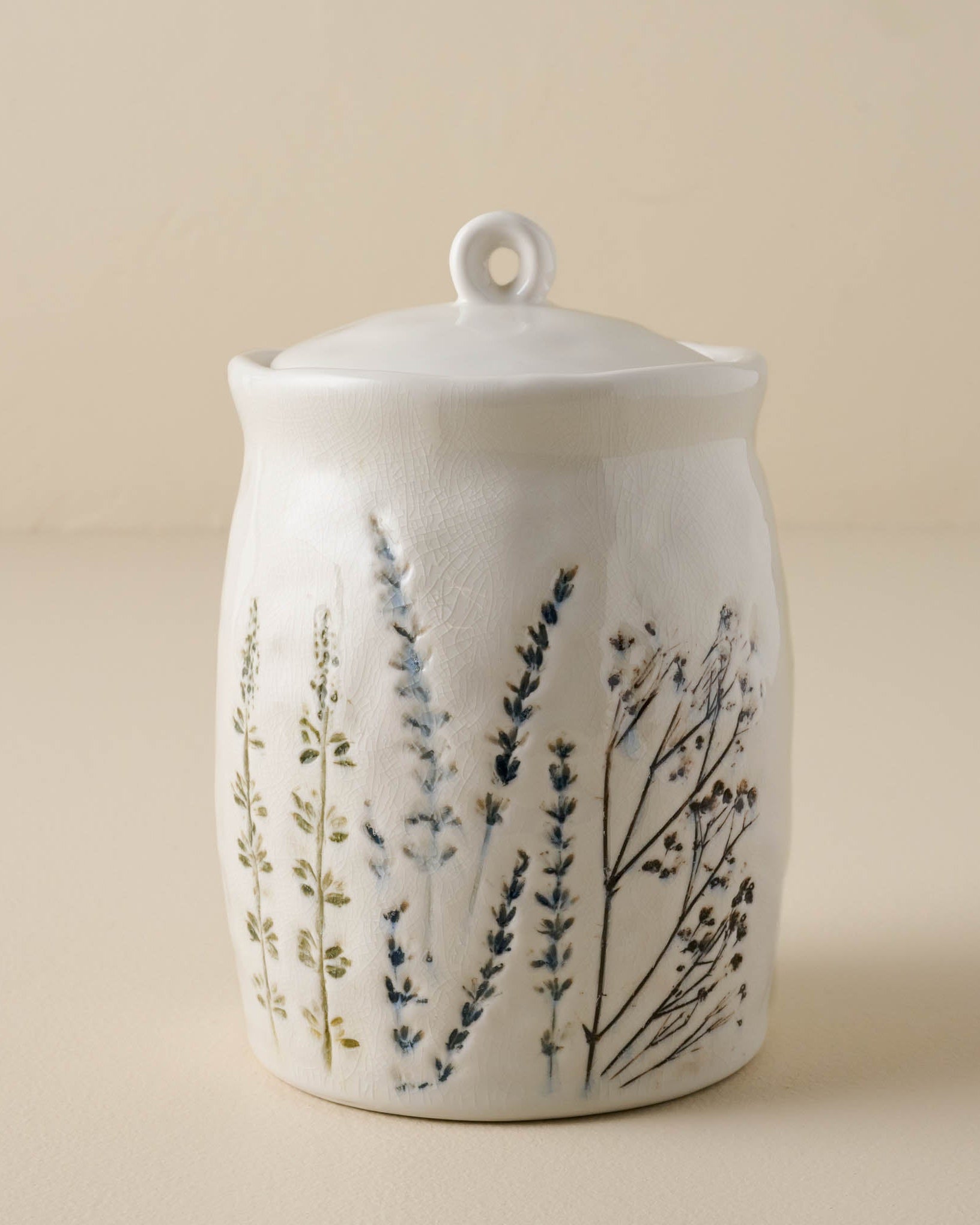 Pressed Floral Ceramic Canister