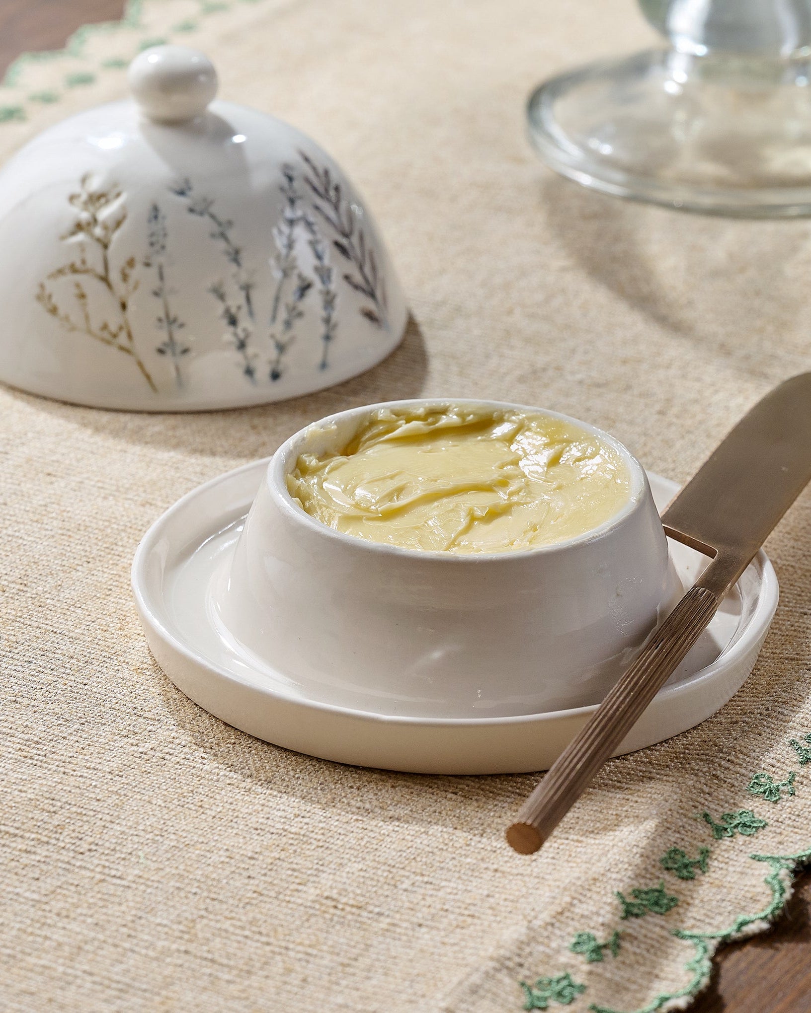 Pressed Floral Ceramic Butter Dish