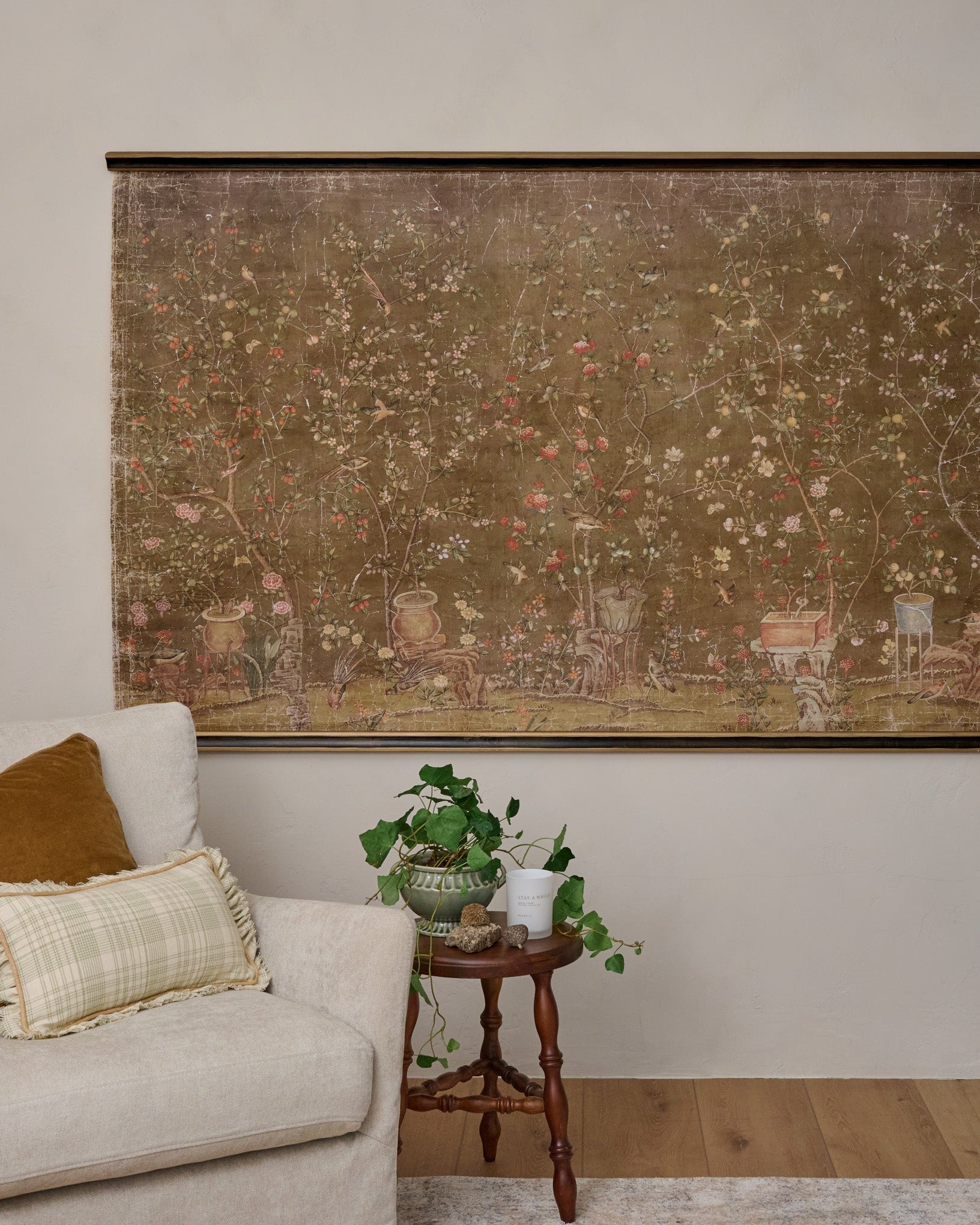 Oversized Scroll of Blooms Tapestry