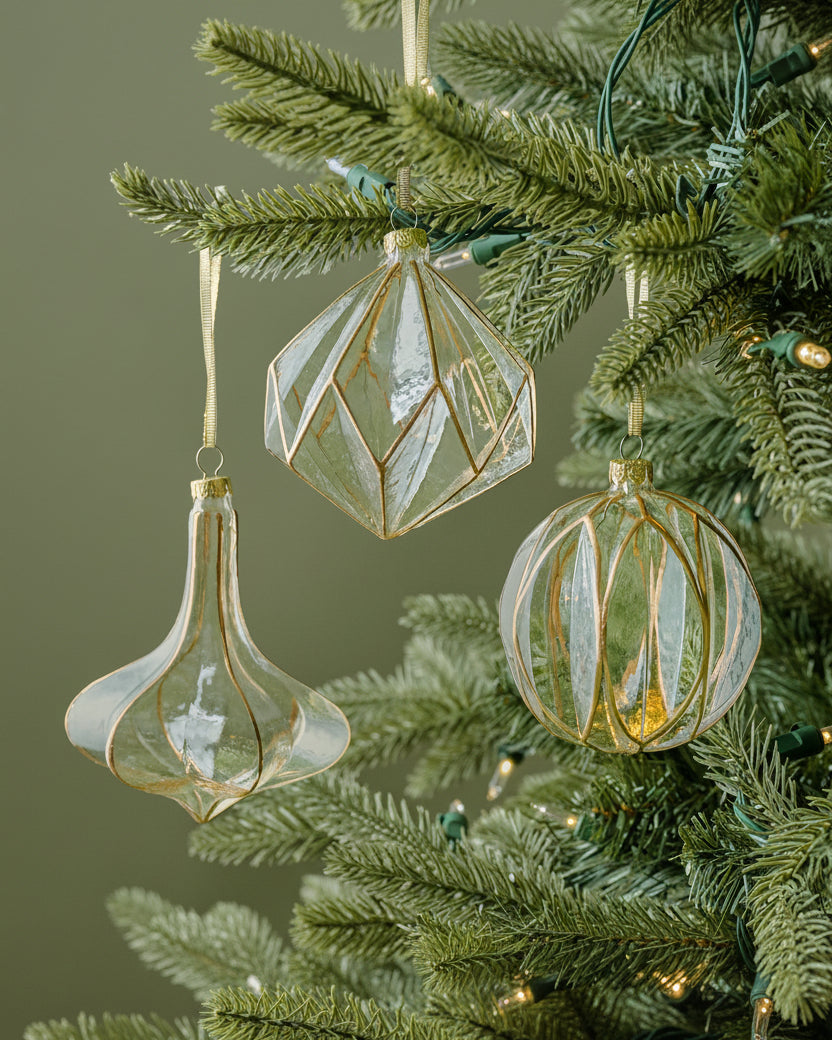Vintage Glass and Gold Ornaments Set of 6
